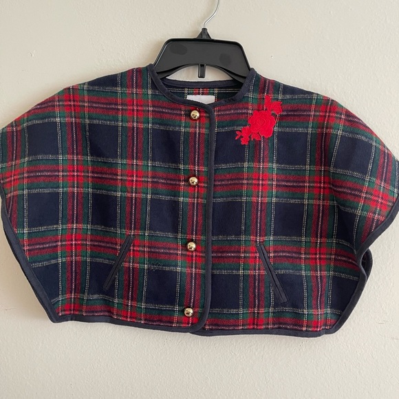 Janie and Jack NWOT girls Plaid Wool-Blend Cape - Picture 3 of 8